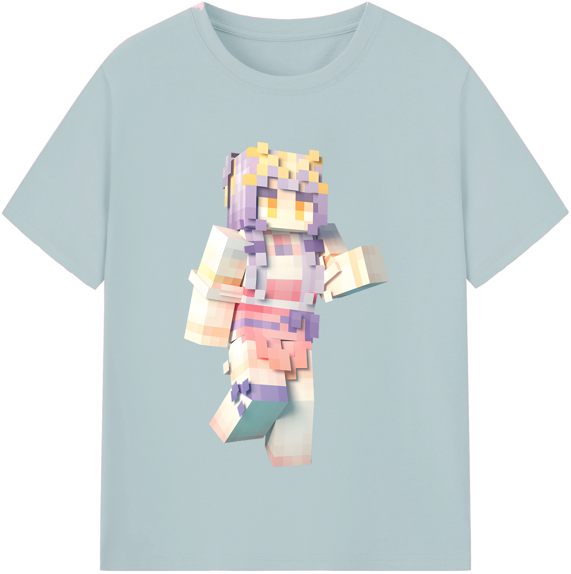 （画像用） マインクラフト ブロックの世界 Minecraft MC Block world 綿100％半袖Tシャツ（フロントプリント）